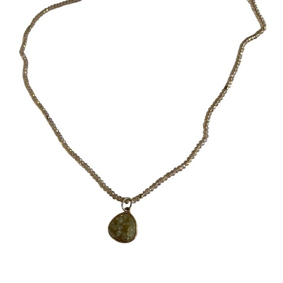 Gold Plated Chain Necklace With Green Druzy Stone Pendant Womens Jewelry u - Picture 2 of 10